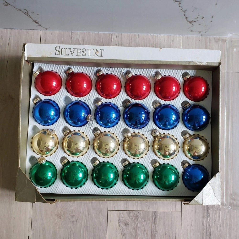 Vintage Christmas Ornaments Set 24 Silvestri Glass Multicolor Tree Baubles Decor